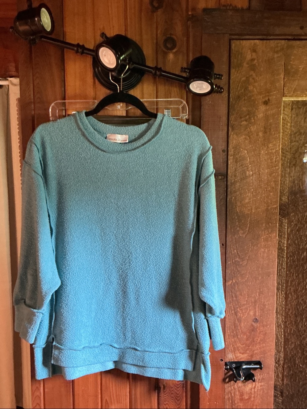 Zenana Outfitters Teal Textured Crewneck Sweater